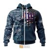 NFL New York Giants Custom Name Number Navy Skull Camo Veteran Zip Up Hoodie