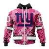 NFL New York Giants Custom Name Number Pink Breast Cancer Zip Up Hoodie