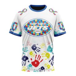 NFL New York Jets Custom Name Number Autism Awareness Hands T-Shirt