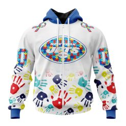 NFL New York Jets Custom Name Number Autism Awareness Hands Zip Up Hoodie