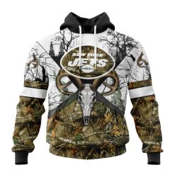 NFL New York Jets Custom Name Number Deer Skull And Forest Pullover Hoodie