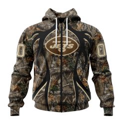 NFL New York Jets Custom Name Number Special Hunting Camo Zip Up Hoodie