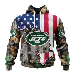 NFL New York Jets Custom Name Number USA Flag Camo Realtree Pullover Hoodie