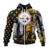 NFL Pittsburgh Steelers Custom Name Number Classic Grunge American Flag Zip Up Hoodie