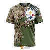 NFL Pittsburgh Steelers Custom Name Number Green Camo US Military T-Shirt