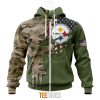 NFL Pittsburgh Steelers Custom Name Number Green Camo US Military Zip Up Hoodie
