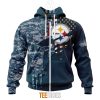 NFL Pittsburgh Steelers Custom Name Number Navy Skull Camo Veteran Zip Up Hoodie