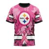 NFL Pittsburgh Steelers Custom Name Number Pink Breast Cancer T-Shirt
