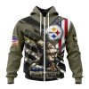 NFL Pittsburgh Steelers Custom Name Number Veterans Kneeling Soldier Zip Up Hoodie