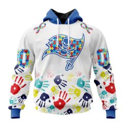 NFL Tampa Bay Buccaneers Custom Name Number Autism Awareness Hands Pullover Hoodie