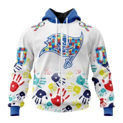 NFL Tampa Bay Buccaneers Custom Name Number Autism Awareness Hands Zip Up Hoodie