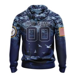 Alternative view of NFL Tampa Bay Buccaneers Custom Name Number Honor US Navy Veterans Zip Up Hoodie