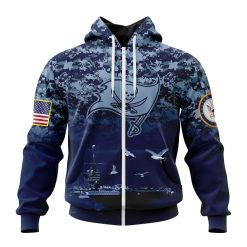 NFL Tampa Bay Buccaneers Custom Name Number Honor US Navy Veterans Zip Up Hoodie