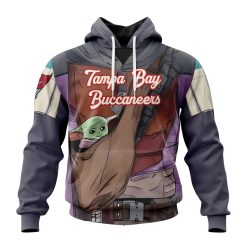 NFL Tampa Bay Buccaneers Custom Name Number Mandalorian And Baby Yoda Pullover Hoodie