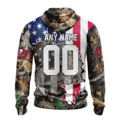 Alternative view of NFL Tampa Bay Buccaneers Custom Name Number USA Flag Camo Realtree Zip Up Hoodie