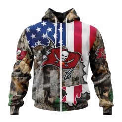 NFL Tampa Bay Buccaneers Custom Name Number USA Flag Camo Realtree Zip Up Hoodie