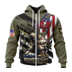 NFL Tampa Bay Buccaneers Custom Name Number Veterans Kneeling Soldier Zip Up Hoodie