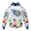 NFL Tennessee Titans Custom Name Number Autism Awareness Hands Pullover Hoodie