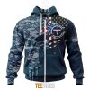 NFL Tennessee Titans Custom Name Number Navy Skull Camo Veteran Zip Up Hoodie