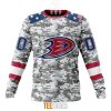 NHL Anaheim Ducks Custom Name Number Camo With American Flag Sweatshirt