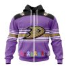 NHL Anaheim Ducks Custom Name Number Purple Fights Cancer Zip Up Hoodie