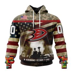 NHL Anaheim Ducks Custom Name Number Remember Pearl Harbor Pullover Hoodie