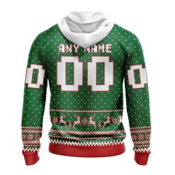 Alternative view of NHL Anaheim Ducks Custom Name Number Ugly Christmas Zip Up Hoodie