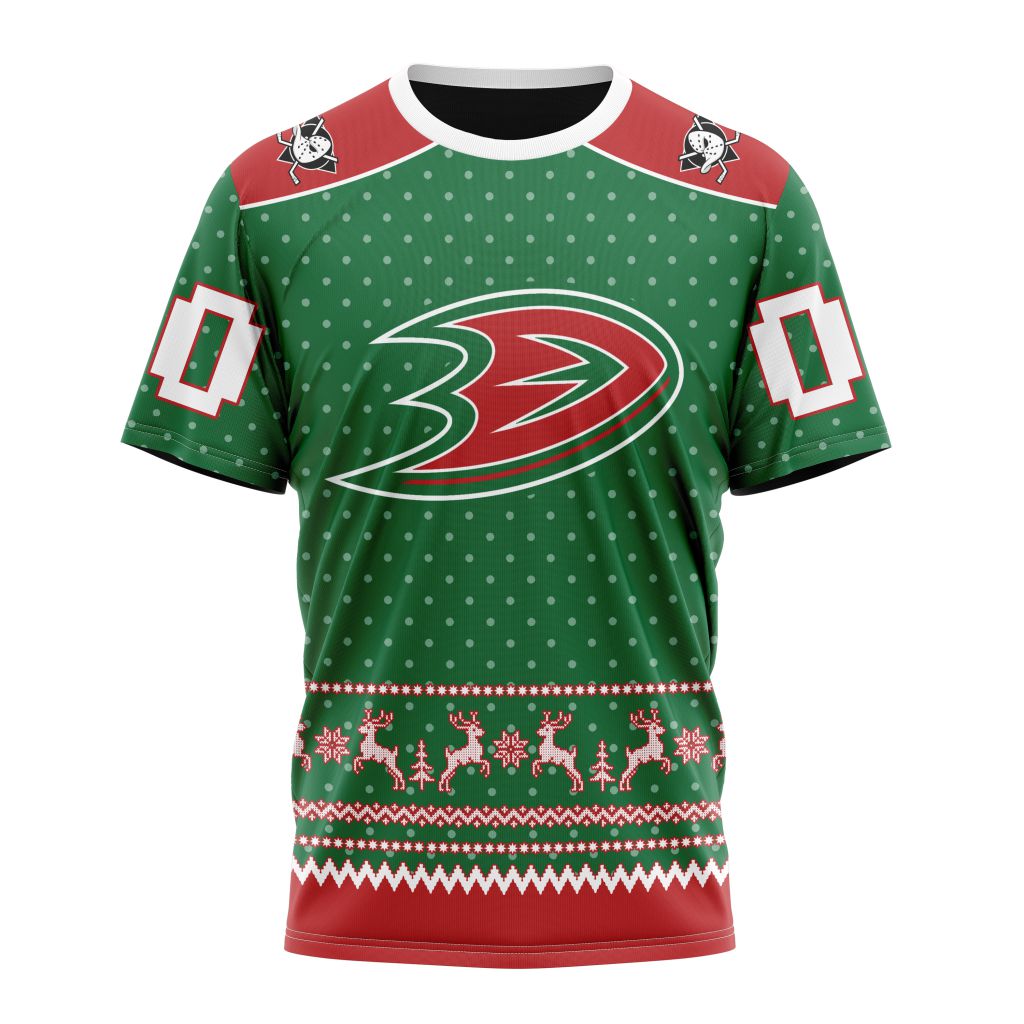 NHL Anaheim Ducks Custom Name Number Ugly Christmas T-Shirt