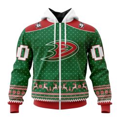 NHL Anaheim Ducks Custom Name Number Ugly Christmas Zip Up Hoodie