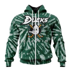 NHL Anaheim Ducks Custom Name Number Vintage Tie - Dye Zip Up Hoodie