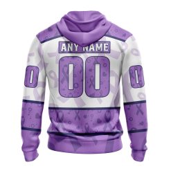 Alternative view of NHL Arizona Coyotes Custom Name Number Lavender Hockey Fights Cancer Pullover Hoodie