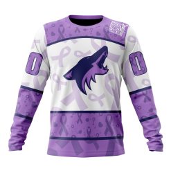 NHL Arizona Coyotes Custom Name Number Lavender Hockey Fights Cancer Sweatshirt