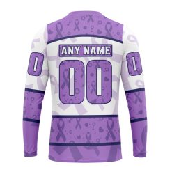 Alternative view of NHL Arizona Coyotes Custom Name Number Lavender Hockey Fights Cancer Sweatshirt