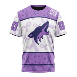 NHL Arizona Coyotes Custom Name Number Lavender Hockey Fights Cancer T-Shirt