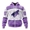 NHL Arizona Coyotes Custom Name Number Lavender Hockey Fights Cancer Zip Up Hoodie