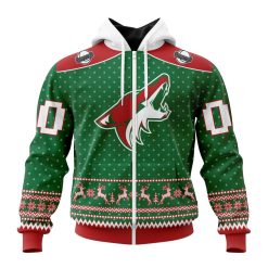 NHL Arizona Coyotes Custom Name Number Ugly Christmas Zip Up Hoodie