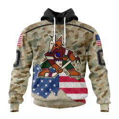 NHL Arizona Coyotes Custom Name Number United State With Camo Color Pullover Hoodie