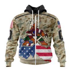 NHL Arizona Coyotes Custom Name Number United State With Camo Color Zip Up Hoodie