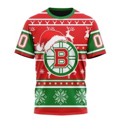 NHL Boston Bruins Custom Name Number Christmas Is Coming T-Shirt