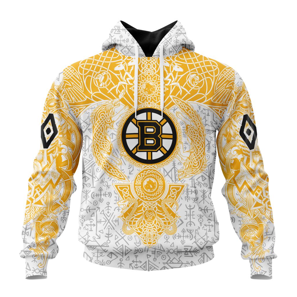 NHL Boston Bruins Custom Name Number Norse Viking Symbols Pullover Hoodie