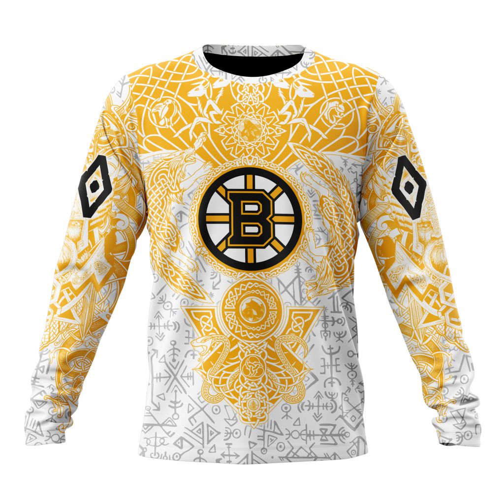 NHL Boston Bruins Custom Name Number Norse Viking Symbols Sweatshirt