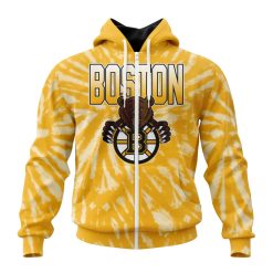 NHL Boston Bruins Custom Name Number Retro Vintage Tie - Dye Zip Up Hoodie