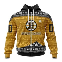NHL Boston Bruins Custom Name Number Star Trek Zip Up Hoodie