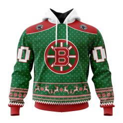 NHL Boston Bruins Custom Name Number Ugly Christmas Pullover Hoodie