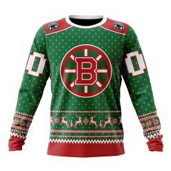NHL Boston Bruins Custom Name Number Ugly Christmas Sweatshirt