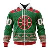 NHL Boston Bruins Custom Name Number Ugly Christmas Zip Up Hoodie