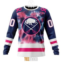NHL Buffalo Sabres Custom Name Number Breast Cancer Tie-Dye Sweatshirt