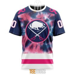 NHL Buffalo Sabres Custom Name Number Breast Cancer Tie-Dye T-Shirt