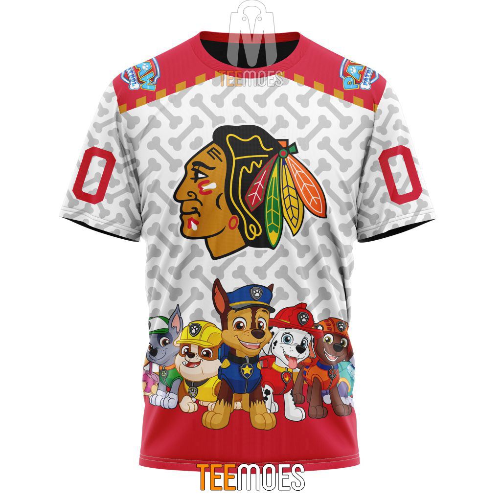 NHL Chicago Blackhawks Custom Name Number PAW Patrol The Mighty T-Shirt