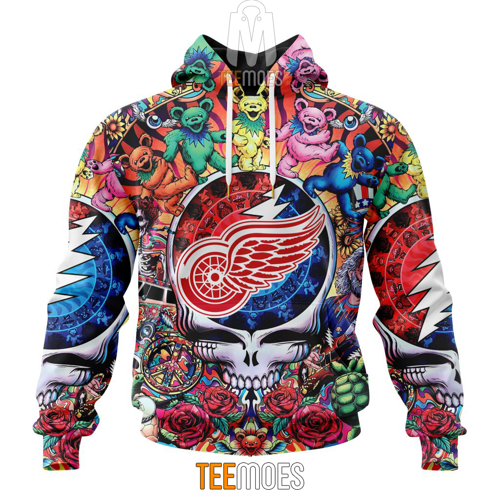 NHL Detroit Red Wings Custom Name Number Grateful Dead Hippie Pullover Hoodie